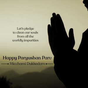 Silhouette of hands in prayer with text 'Happy Paryushan Parv - Micchami Dukkadam'