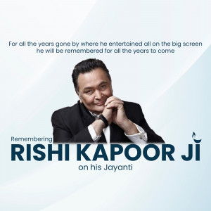 Portrait of Rishi Kapoor Ji with text commemorating his Jayanti