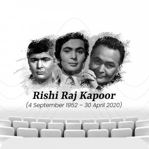 Black and white portrait collage of Rishi Raj Kapoor with his father and grandfather