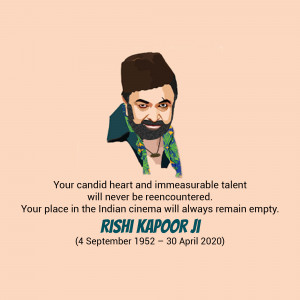 Portrait of Rishi Kapoor with a memorial message
