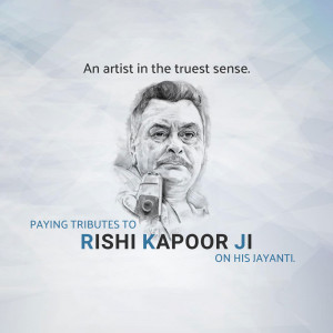 Sketch portrait of Rishi Kapoor with text honoring his memory