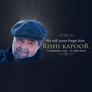 Portrait of Rishi Kapoor with a tribute message