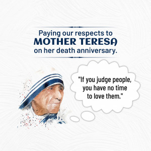 Portrait of Mother Teresa with a quote about judging people
