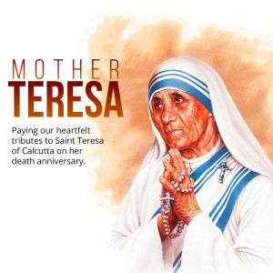Portrait of Mother Teresa with text commemorating her death anniversary
