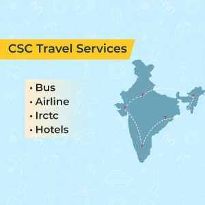 Image showcasing CSC Travel Services with a map of India highlighting travel options.
