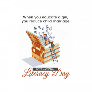 Illustration depicting education empowering girls and reducing child marriage, celebrating International Literacy Day.