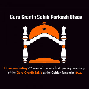 Illustration of the Golden Temple dome with text commemorating 417 years of the Guru Granth Sahib opening ceremony.