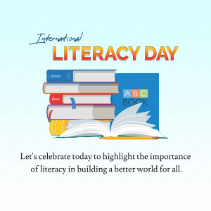 Image depicting books and the text 'International Literacy Day'