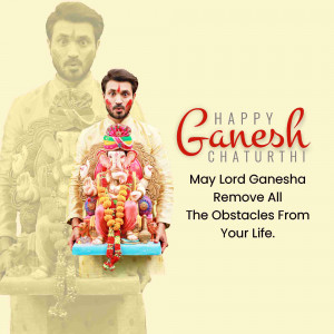 Man celebrating Ganesh Chaturthi with a decorated Ganesha idol
