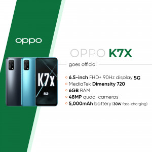 OPPO K7x smartphone with key specifications highlighted