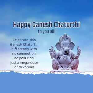 Ganesh Chaturthi greeting with Lord Ganesha statue