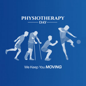 Illustration depicting the recovery process through physiotherapy, showing a person progressing from using crutches to running and playing sports.
