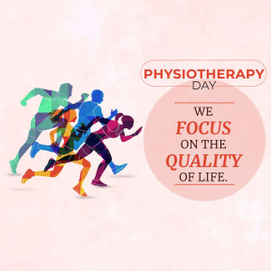 Silhouette of people running with text 'Physiotherapy Day - We Focus on the Quality of Life'