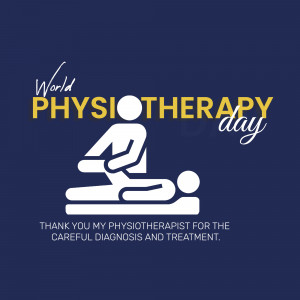 Illustration of a physiotherapist working on a patient's back with text 'World Physiotherapy Day' and 'Thank you my Physiotherapist'