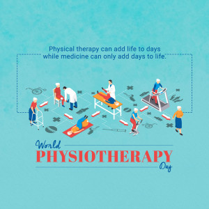Isometric illustration depicting various physiotherapy treatments and patients of different ages.