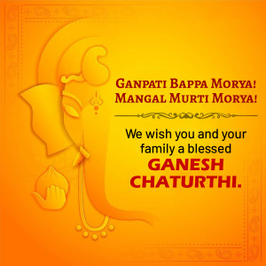Ganesh Chaturthi greeting card with Lord Ganesha's image and festive text
