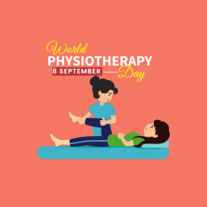 Illustration of a physiotherapist working with a patient on a therapy bed for World Physiotherapy Day.
