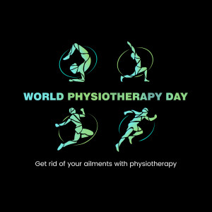Illustration for World Physiotherapy Day featuring silhouettes of people exercising.