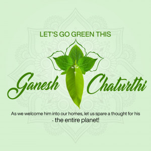 Ganesh Chaturthi greeting with a green leaf and eco-friendly message