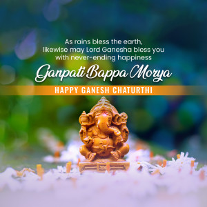 Image of Lord Ganesha with flowers and a blessing message for Ganesh Chaturthi.