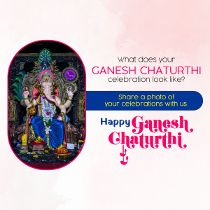 Image of Lord Ganesha with text asking for celebration photos