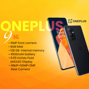 OnePlus 9 5G smartphone with key specifications listed