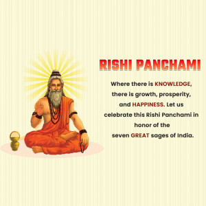 Image depicting a Rishi with text celebrating Rishi Panchami