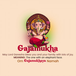 Image of Lord Ganesha with the text Gajamukha and a blessing.
