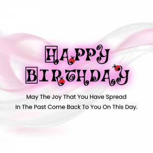 Happy Birthday graphic with ladybugs and pink swirls