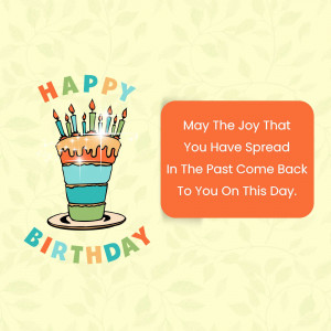 Illustration of a birthday cake with lit candles and a birthday greeting.