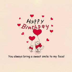 Illustration of two kittens with heart-shaped balloons and the text 'Happy Birthday'
