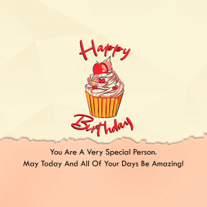 Illustration of a cupcake with cherries on top and 'Happy Birthday' text.