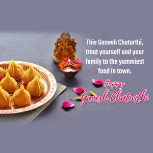 A plate of Modaks with a Ganesha idol and festive decorations for Ganesh Chaturthi.