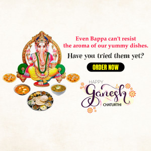 Ganesh Chaturthi food promotion with Lord Ganesha and Indian dishes