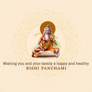 Image depicting a Rishi with text wishing a happy Rishi Panchami