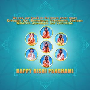 Image depicting the seven great sages with text 'Happy Rishi Panchami'
