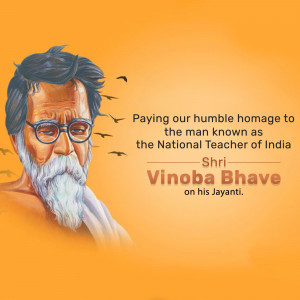 Portrait of Vinoba Bhave with a tribute message