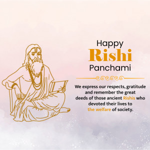 Illustration of a Rishi with text 'Happy Rishi Panchami'