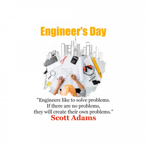 Engineer's Day graphic with tools and a cityscape