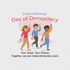 Illustration of diverse people marching with voting ballots.