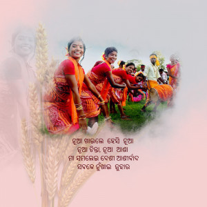 Group of tribal women and men performing a traditional dance in Odisha, India.