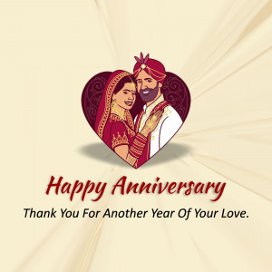 Illustration of an Indian couple celebrating their anniversary within a heart shape.