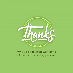 Text 'Thanks' with a gratitude message on a green background