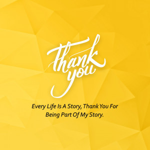 Yellow background with white calligraphy saying 'Thank You' and a quote.