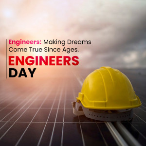 Yellow hard hat on solar panels with text celebrating Engineers Day