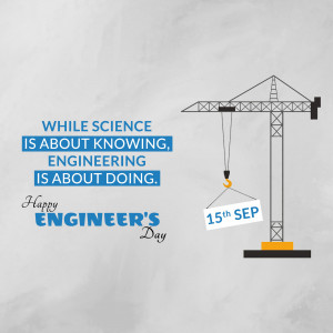 Image celebrating Engineer's Day with a crane and text.