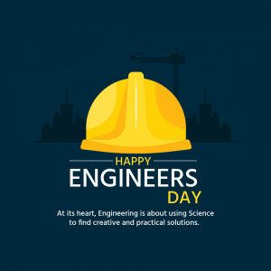 Yellow hard hat with city skyline background and 'Happy Engineers Day' text