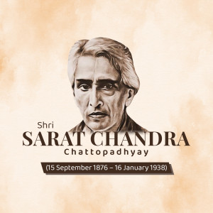 Portrait of Sarat Chandra Chattopadhyay, a renowned Bengali novelist and short story writer.