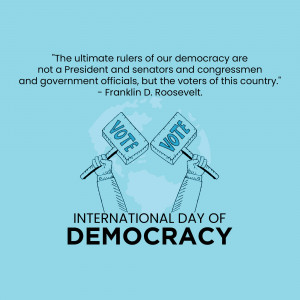 Image with hands holding 'VOTE' signs and a quote by Franklin D. Roosevelt about democracy.