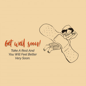 Illustration of a person resting on a bandage with 'Get Well Soon' text.